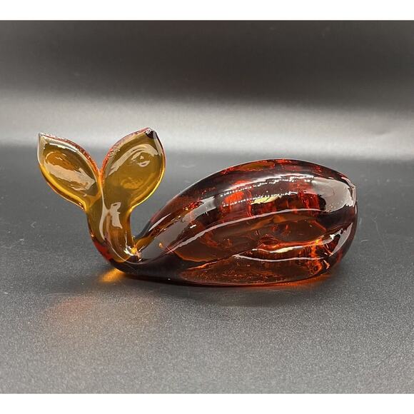 Vtg Amber Whale Paperweight Pilgram Art glass Handmade READ Animals Sea Nautical - Picture 2 of 5